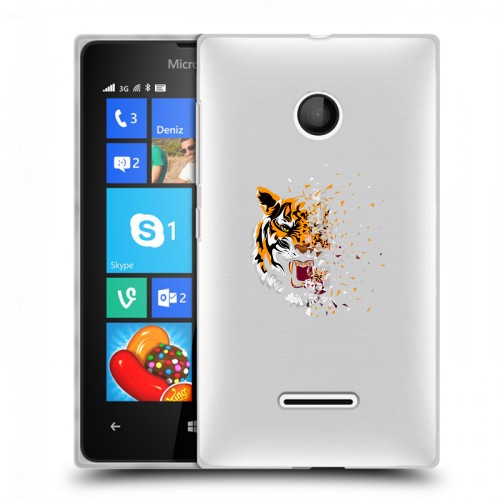 Полупрозрачный дизайнерский пластиковый чехол для Microsoft Lumia 435 Прозрачные тигры