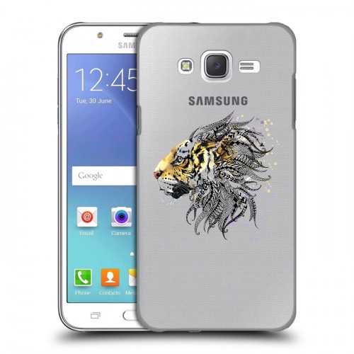 Полупрозрачный дизайнерский пластиковый чехол для Samsung Galaxy J5 Прозрачные тигры