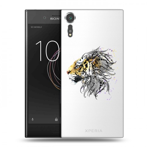 Полупрозрачный дизайнерский пластиковый чехол для Sony Xperia XZs Прозрачные тигры