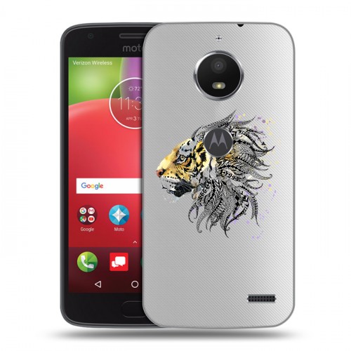 Полупрозрачный дизайнерский пластиковый чехол для Motorola Moto E4 Прозрачные тигры