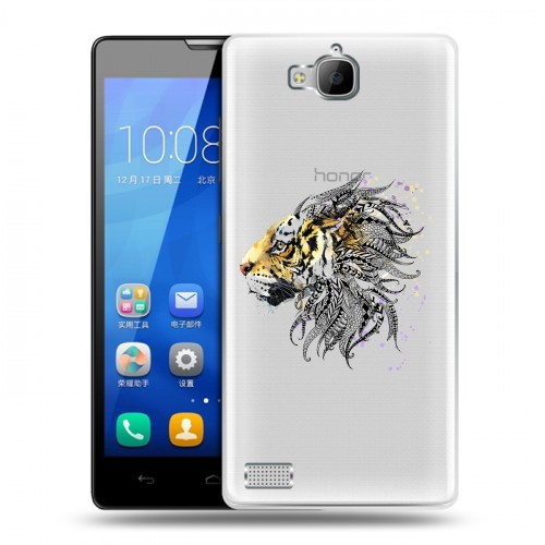 Полупрозрачный дизайнерский пластиковый чехол для Huawei Honor 3c Прозрачные тигры