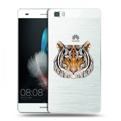 Полупрозрачный дизайнерский пластиковый чехол для Huawei P8 Lite Прозрачные тигры