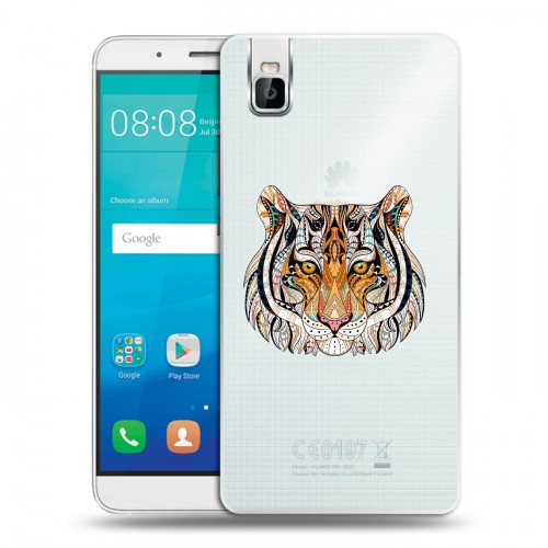 Полупрозрачный дизайнерский пластиковый чехол для Huawei ShotX Прозрачные тигры