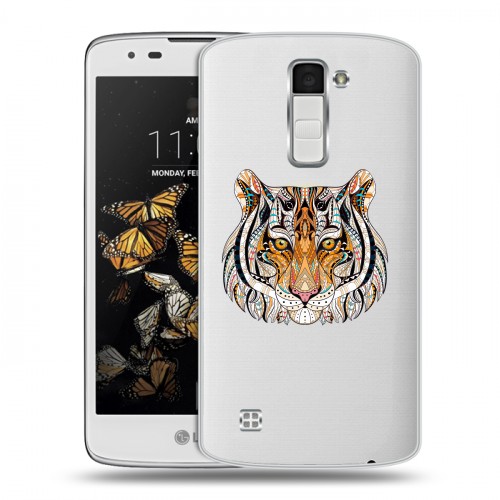 Полупрозрачный дизайнерский пластиковый чехол для LG K8 Прозрачные тигры