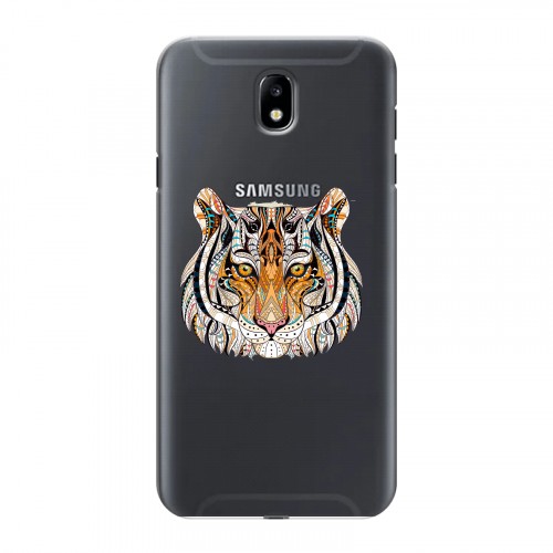 Полупрозрачный дизайнерский силиконовый с усиленными углами чехол для Samsung Galaxy J7 (2017) Прозрачные тигры