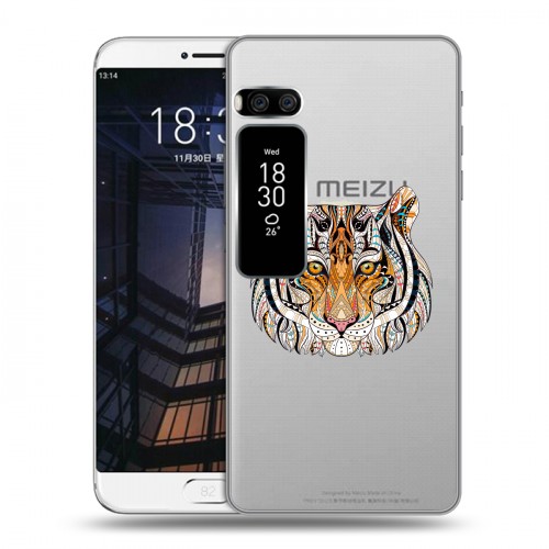 Полупрозрачный дизайнерский пластиковый чехол для Meizu Pro 7 Plus Прозрачные тигры