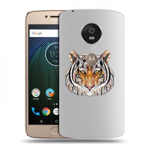 Полупрозрачный дизайнерский пластиковый чехол для Motorola Moto G5s Прозрачные тигры