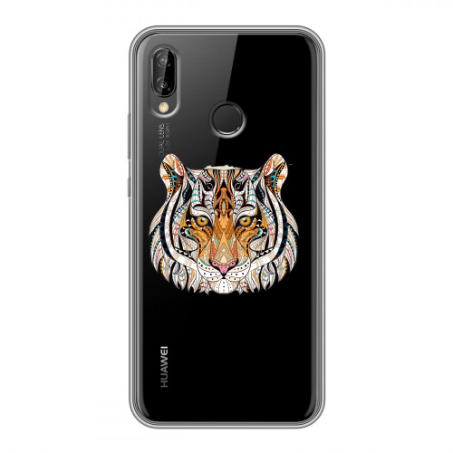 Полупрозрачный дизайнерский пластиковый чехол для Huawei P20 Lite Прозрачные тигры