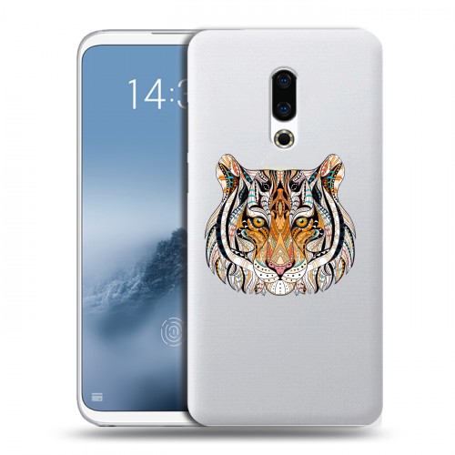 Полупрозрачный дизайнерский силиконовый чехол для Meizu 16th Plus Прозрачные тигры