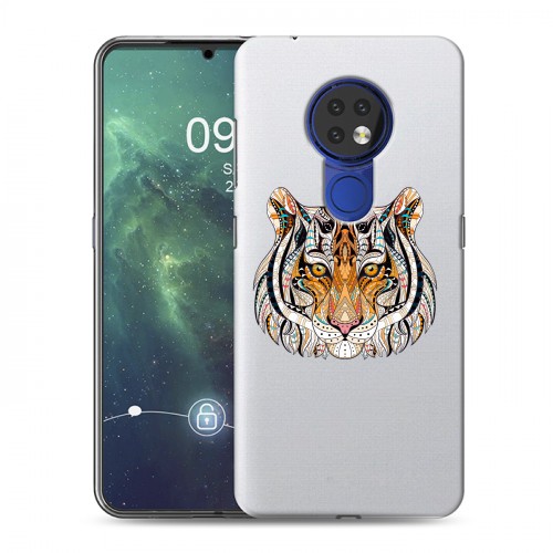 Полупрозрачный дизайнерский пластиковый чехол для Nokia 6.2 Прозрачные тигры