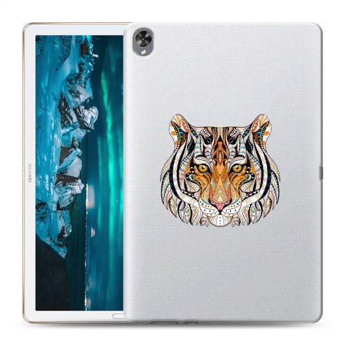 Полупрозрачный дизайнерский пластиковый чехол для Huawei MediaPad M6 10.8 Прозрачные тигры