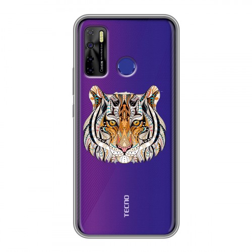 Полупрозрачный дизайнерский силиконовый чехол для Tecno Camon 15 Прозрачные тигры