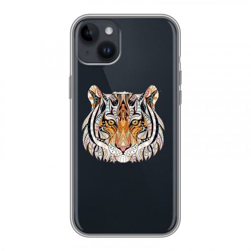 Полупрозрачный дизайнерский пластиковый чехол для Iphone 14 Plus Прозрачные тигры