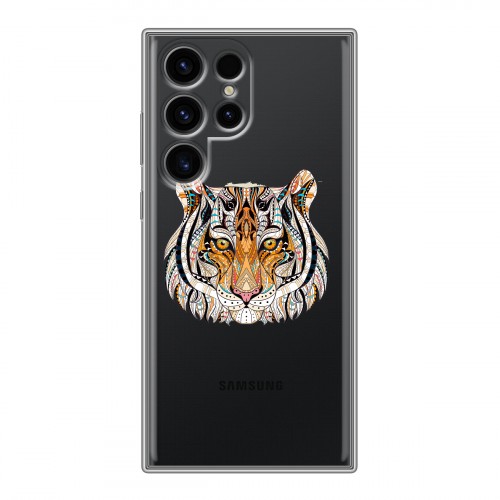 Полупрозрачный дизайнерский силиконовый чехол для Samsung Galaxy S24 Ultra Прозрачные тигры