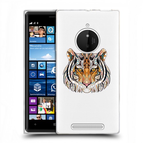 Полупрозрачный дизайнерский пластиковый чехол для Nokia Lumia 830 Прозрачные тигры