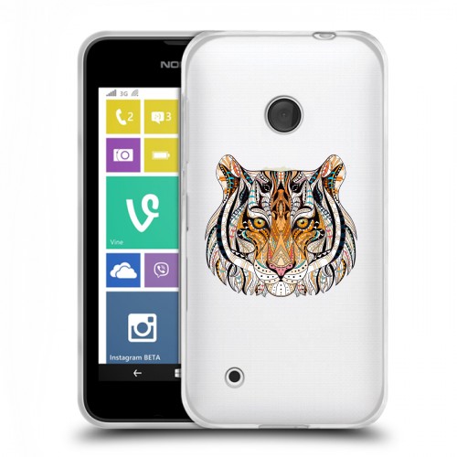 Полупрозрачный дизайнерский пластиковый чехол для Nokia Lumia 530 Прозрачные тигры