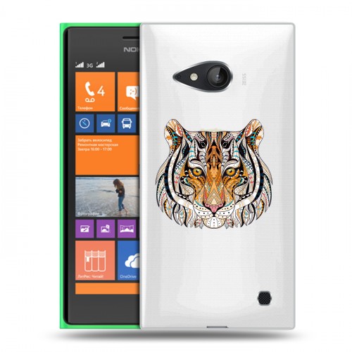 Полупрозрачный дизайнерский пластиковый чехол для Nokia Lumia 730/735 Прозрачные тигры