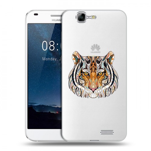 Полупрозрачный дизайнерский пластиковый чехол для Huawei Ascend G7 Прозрачные тигры