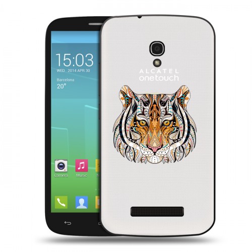 Полупрозрачный дизайнерский пластиковый чехол для Alcatel One Touch Pop S9 Прозрачные тигры