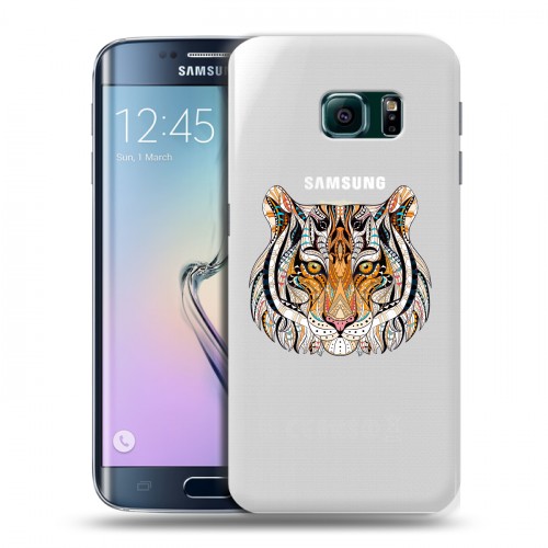 Полупрозрачный дизайнерский пластиковый чехол для Samsung Galaxy S6 Edge Прозрачные тигры
