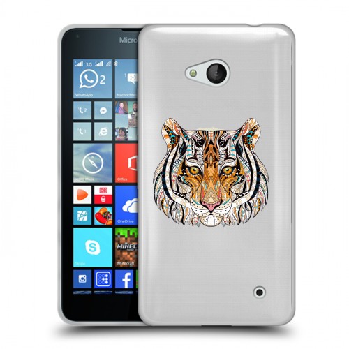Полупрозрачный дизайнерский пластиковый чехол для Microsoft Lumia 640 Прозрачные тигры
