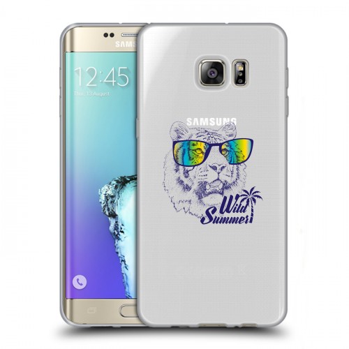 Полупрозрачный дизайнерский пластиковый чехол для Samsung Galaxy S6 Edge Plus Прозрачные тигры