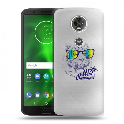 Полупрозрачный дизайнерский пластиковый чехол для Motorola Moto E5 Plus Прозрачные тигры