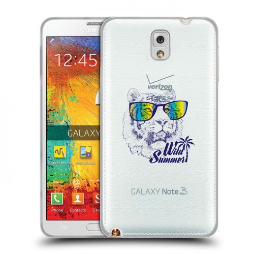 Полупрозрачный дизайнерский пластиковый чехол для Samsung Galaxy Note 3 Прозрачные тигры
