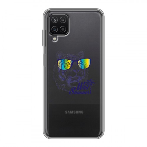 Полупрозрачный дизайнерский пластиковый чехол для Samsung Galaxy A12 Прозрачные тигры