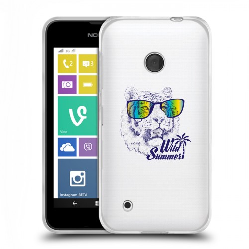 Полупрозрачный дизайнерский пластиковый чехол для Nokia Lumia 530 Прозрачные тигры