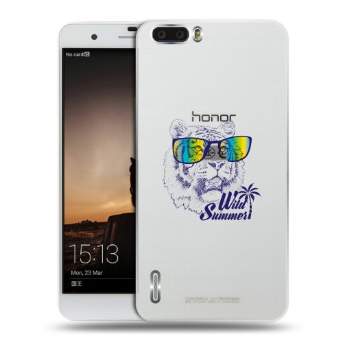 Полупрозрачный дизайнерский пластиковый чехол для Huawei Honor 6 Plus Прозрачные тигры