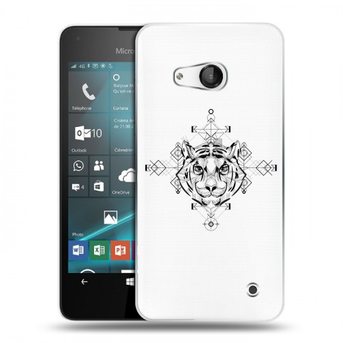 Полупрозрачный дизайнерский пластиковый чехол для Microsoft Lumia 550 Прозрачные тигры