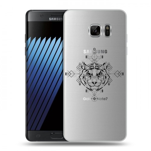 Полупрозрачный дизайнерский пластиковый чехол для Samsung Galaxy Note 7 Прозрачные тигры