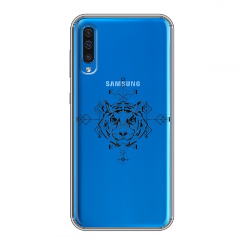 Полупрозрачный дизайнерский силиконовый с усиленными углами чехол для Samsung Galaxy A50 Прозрачные тигры