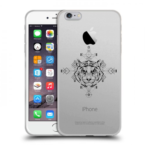 Полупрозрачный дизайнерский силиконовый чехол для Iphone 6 Plus/6s Plus Прозрачные тигры