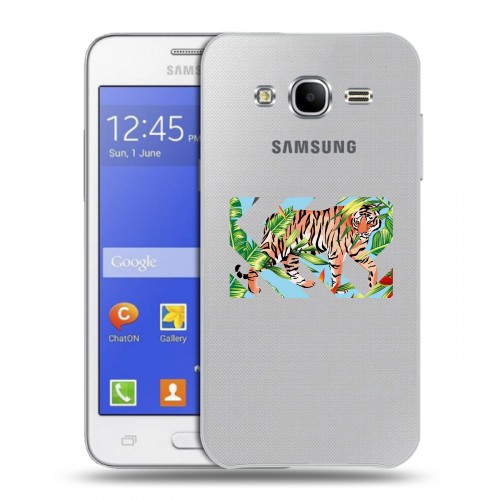 Полупрозрачный дизайнерский силиконовый чехол для Samsung Galaxy J7 Прозрачные тигры