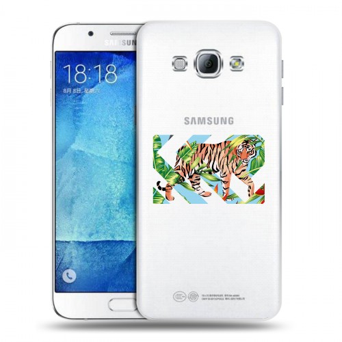Полупрозрачный дизайнерский пластиковый чехол для Samsung Galaxy A8 Прозрачные тигры