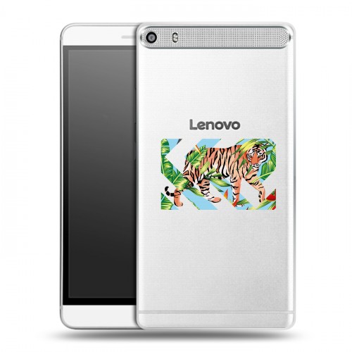 Полупрозрачный дизайнерский пластиковый чехол для Lenovo Phab Plus Прозрачные тигры