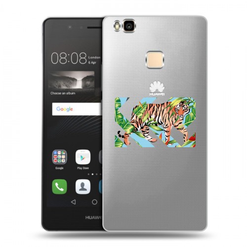 Полупрозрачный дизайнерский пластиковый чехол для Huawei P9 Lite Прозрачные тигры