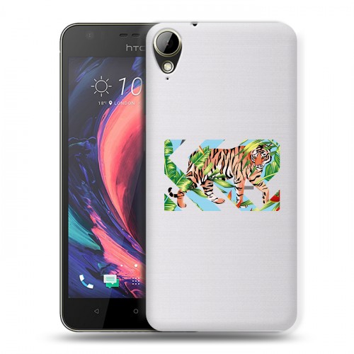 Полупрозрачный дизайнерский пластиковый чехол для HTC Desire 10 Lifestyle Прозрачные тигры