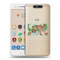 Полупрозрачный дизайнерский пластиковый чехол для ZTE Blade V8 Прозрачные тигры