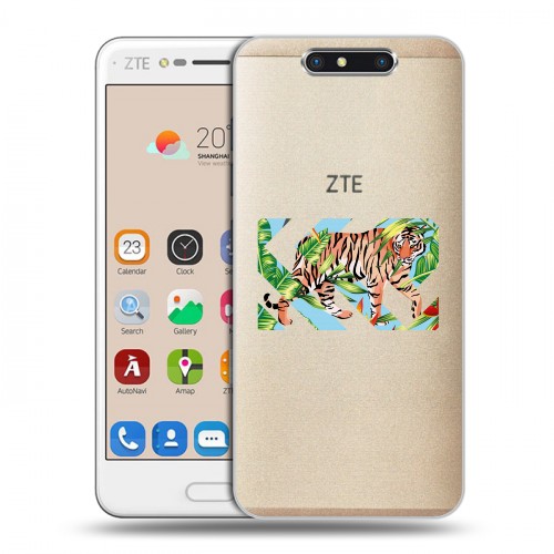 Полупрозрачный дизайнерский пластиковый чехол для ZTE Blade V8 Прозрачные тигры