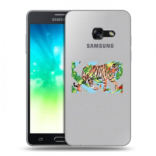 Полупрозрачный дизайнерский пластиковый чехол для Samsung Galaxy A3 (2017) Прозрачные тигры