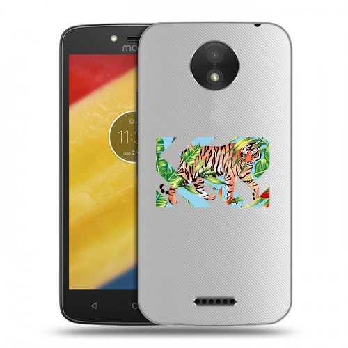 Полупрозрачный дизайнерский пластиковый чехол для Motorola Moto C Plus Прозрачные тигры