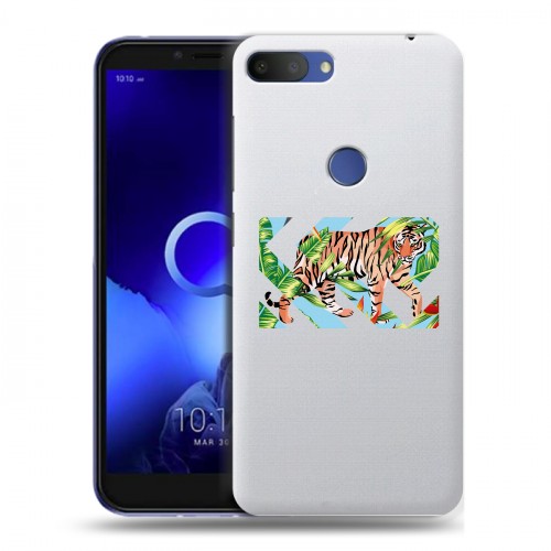 Полупрозрачный дизайнерский пластиковый чехол для Alcatel 1S (2019) Прозрачные тигры