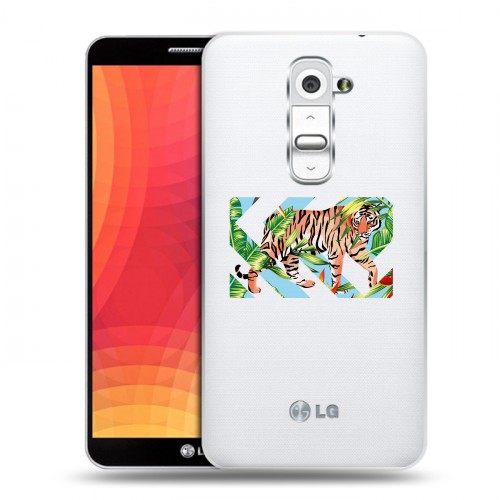 Полупрозрачный дизайнерский пластиковый чехол для LG Optimus G2 Прозрачные тигры