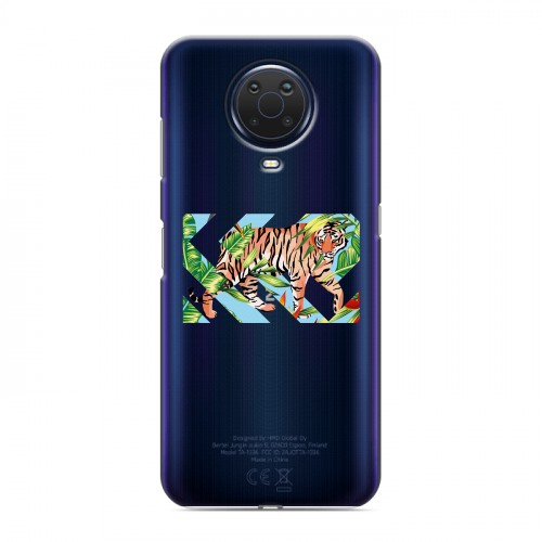 Полупрозрачный дизайнерский пластиковый чехол для Nokia G20 Прозрачные тигры
