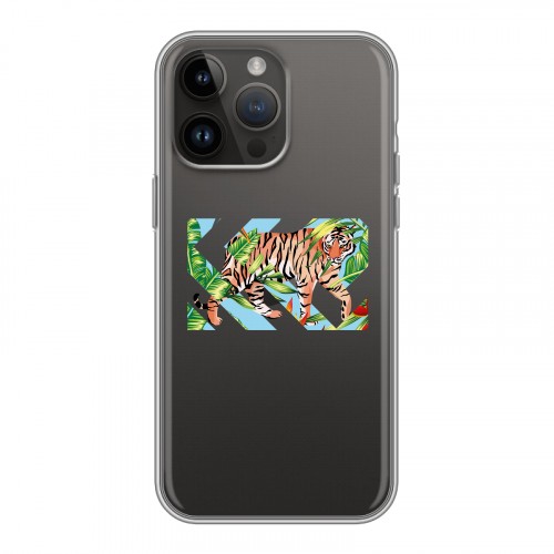 Полупрозрачный дизайнерский силиконовый чехол для Iphone 14 Pro Max Прозрачные тигры