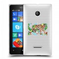 Полупрозрачный дизайнерский пластиковый чехол для Microsoft Lumia 435 Прозрачные тигры