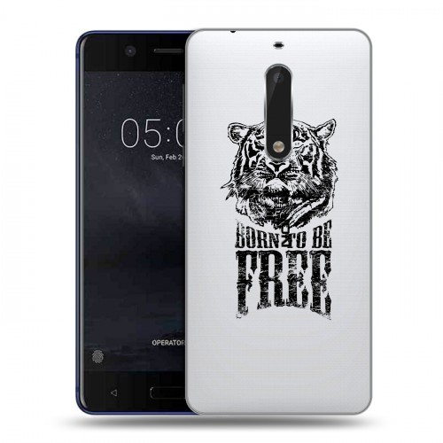 Полупрозрачный дизайнерский пластиковый чехол для Nokia 5 Прозрачные тигры